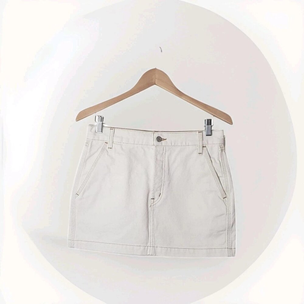 Etica Sheldon Mini Skirt Women's Size 31 Parchment Beige High Rise Casual Denim
